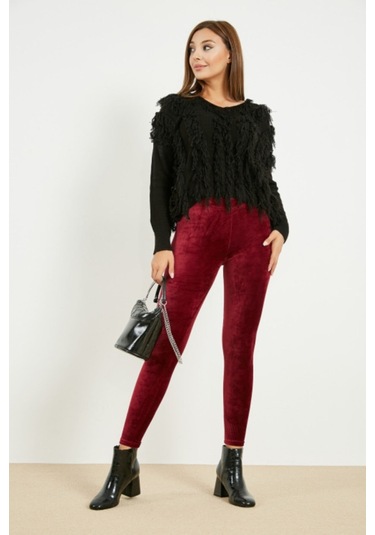 Mom'S Lap Kadın Bordo Kadife Kışlık Likralı Taytbordol Bordo