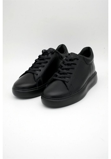 Mela Erkek Hakiki Deri 7 Cm Boy Uzatan Siyah Spor Ayakkabı Siyah