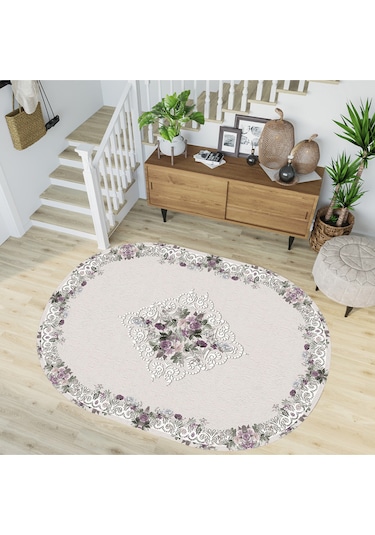 Rovigo Home Dijital Baskı Yıkanabilir Kaymaz Taban Oval Salon Halısı RVG7205-SD404 Çok Renkli
