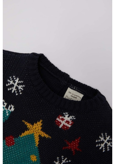 DeFacto Erkek Bebek Bisiklet Yaka Yılbaşı Temalı Triko Kazak C8878A524WNNV241 Lacivert