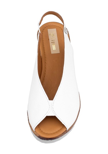 Elit Zeyn8094 Kadın Hakiki Deri Ortopedik Dolgu Topuk Sandalet Beyaz Beyaz
