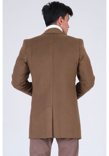 Slimfit V Yaka Kışlık Camel Kaşe Kaban Palto-Camel