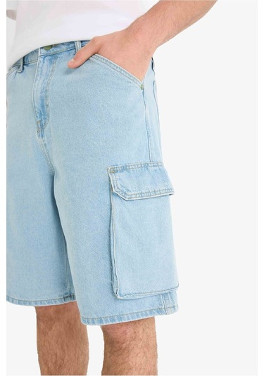 Defacto %100 Pamuk Kargo Fit Jean Bermuda Şort E1381ax25smnm39 Mavi