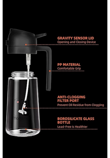 Madamev 2 Adet Çift Fonksiyonlu Cam Sprey Yağdanlık 450ml Zeytinyağı Sıvıyağ Şişe Airfryer Yağlık Si Siyah Beyaz