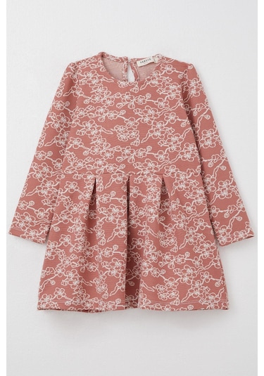 Breeze Kız Çocuk Uzun Kollu Elbise Çiçek Desenli 1.5-5 Yaş, Kiremit Kiremit