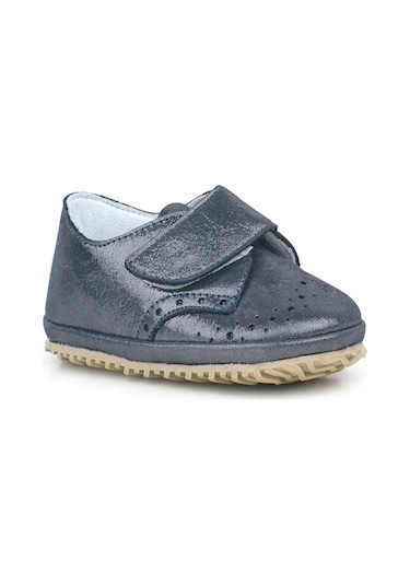 Hakiki Deri Simli Cırtlı Bebek Patik Ayakkabı Siyah