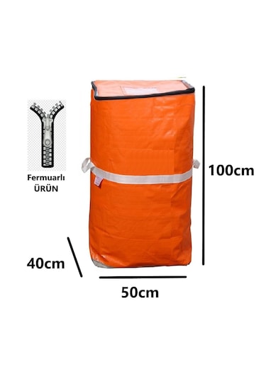 Ev-ış Branda Taşıma Çuvalı 50x40+100cm Fermuarlı Ve Cepli 170gr.tekstıl Çuvalı- Turuncu