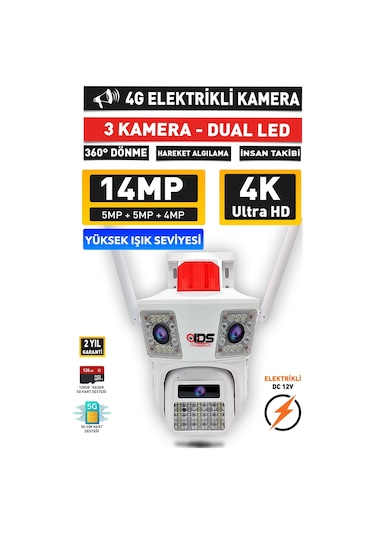 Ids -14mp - Gece Görüşlü - Elektrikli 4g Sım Kartlı Güvenlik Kamerası