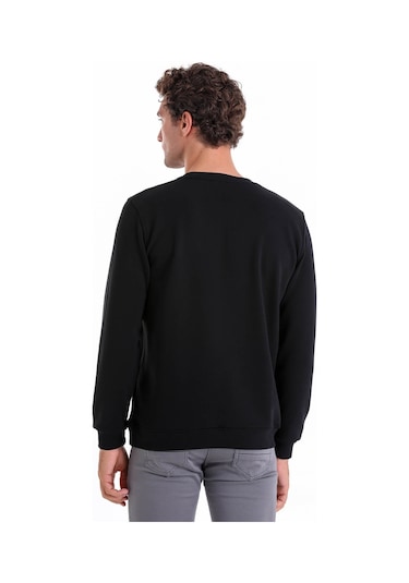 Hatemoğlu Regular Fit Düz Pamuklu Bisiklet Yaka Sweatshirt Siyah