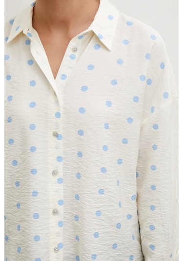 Never More Puantiyeli Oversize Gömlek Ekru