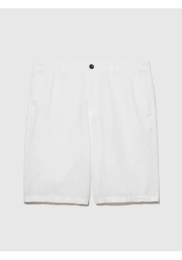 Sisley %100 Keten Slim Fit Bermuda Şort Erkek Beyaz Şort - 325p4aghs9010 Krem