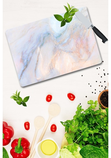 Dekoratif Cam Kesme Tahtası 30Cm X 40Cm Ezgi Mermer Görünümlü