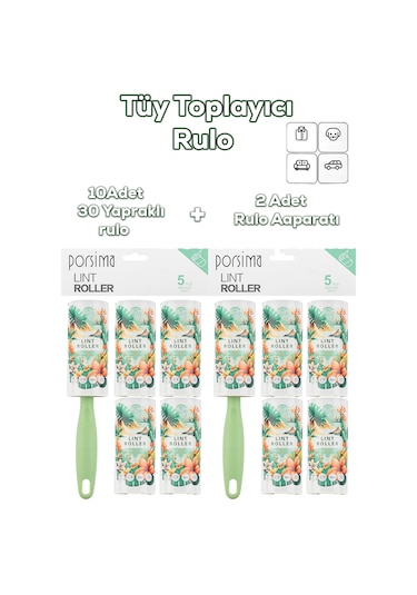 Porsima 3107 Kedi Köpek Tüy Toplayıcı Rulo + 10 Adet Rulo Yeşil