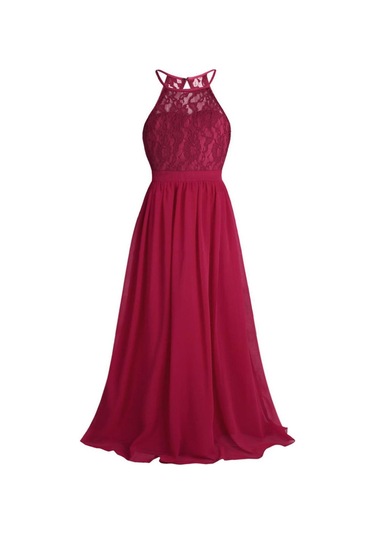 Bordo Çocuk Kız Dantel Şifon Elbise Yüksek Belli Doğum Günü Hediyesi Balo Balo Akşam Nedime Düğün Parti Elbise 10 - 12 Yaş Bordo