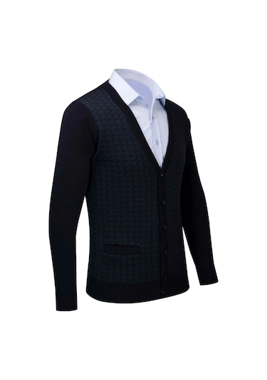 Çizgi Triko Erkek Büyük Beden Desenli Kol Ve Bel Lastikli Çelik Örgü Triko Hırka 4241mb Lacivert Lacivert