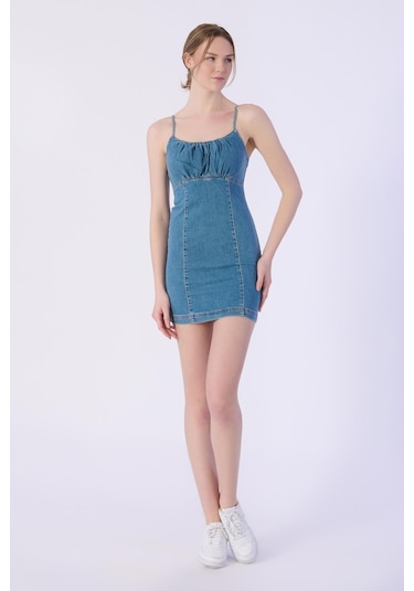 BPF Açık Mavi Askılı Denim Elbise-a.mavi