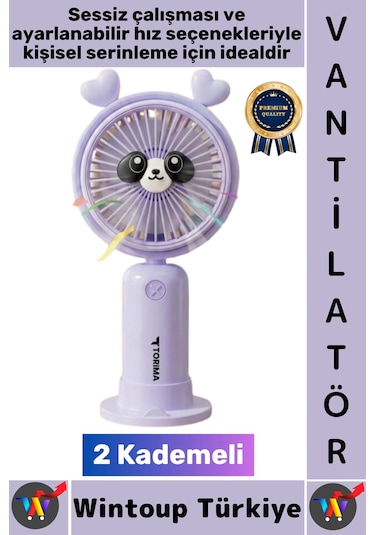 Vantilatör Kompakt Sessiz Yoğun Üflemeli 2 Kademeli Şarjlı Sevimli Ayıcıklı Mini El Fanı Vantilatör