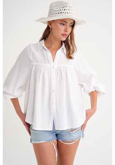 4677 Kadın Dantel Detaylı Müslin Gömlek Beyaz Beyaz 4677 Kadın Dantel Detaylı Müslin Gömlek Beyaz Beyaz