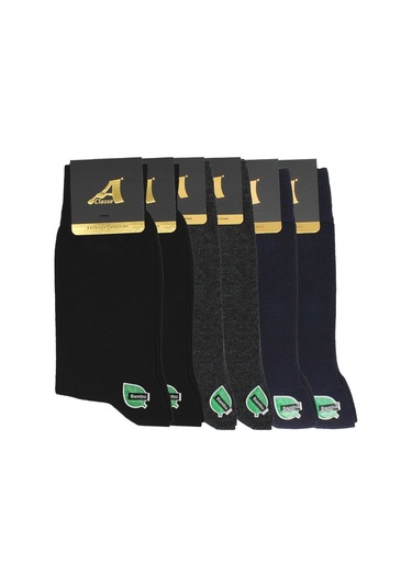 A Classe 6'Lı Asorti Paket Düz Bambu Erkek Çorap Antrasit