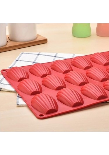 Fastbuy 18 Kaviteli Silikon Madeleine Kalıbı Seti - Mini Kek Ve Bisküvi Pişirme - Kırmızı KIrmızı