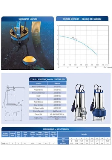 Alarko Diamond Vxm 12-1 Serisi Atık Sular Ve Yağmur Suları Için Dalgıç Pompa