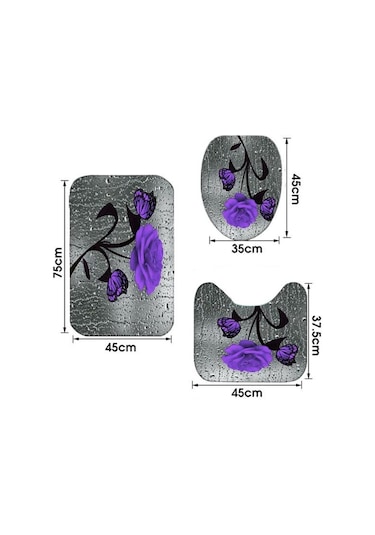 Mor Çiçek Açan Çiçekler Gül Kelebek Duş Perdesi Seti Su Geçirmez Banyo Klozet Kapağı Banyo Kaymaz Mat Halı Halı Banyo Dekor 4 A Mor