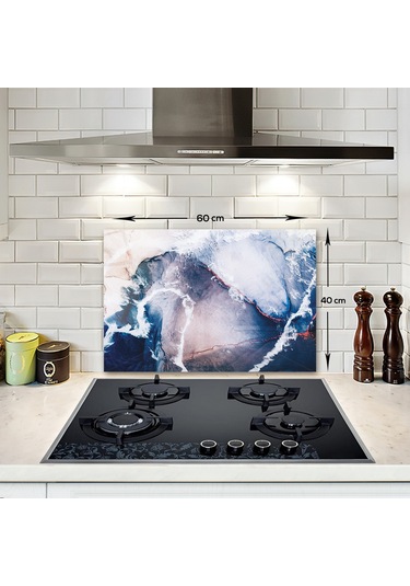 Decorita Cam Ocak Arkası Koruyucu Ocean Desen  49.5 CM x 76 CM