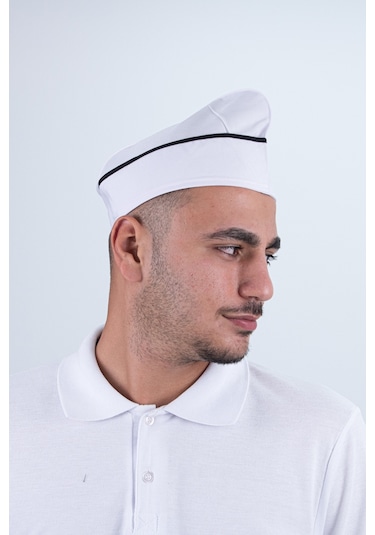 Chef Bone Kep Aşçı Şef Şapkası Beyaz Siyah Biyeli Çok Renkli