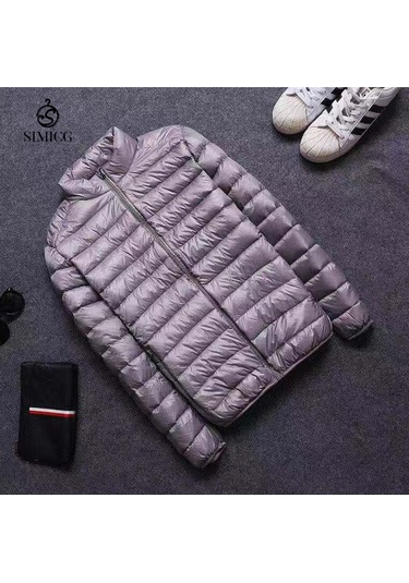 Dar Kesim Kışlık Dik Yakalı Hafif Peluş Düz Renk Erkek Ceketi Gri