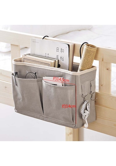 Vkemall Yatak Başı Asma Çantası - Üst Kat Düzenleyici, Dayanıklı Kumaş, Pratik Depolama Çözümü Koyu Gri - Kumaş Asılı Sepet
