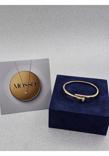 Zirkon Taşlı Çivi Model Gold Renk Çelik Bileklik Altın