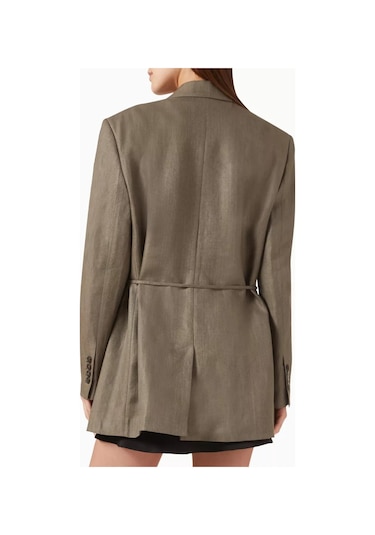 12storeez Kemerli Relax Fit Keten Blazer Kahverengi