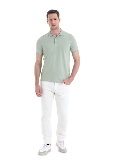 Hatemoğlu Yeşil Regular Fit Düz 100% Pamuklu Polo Yaka Tişört 3536etc22c03 16-0110tpx Yeşil - Ekru