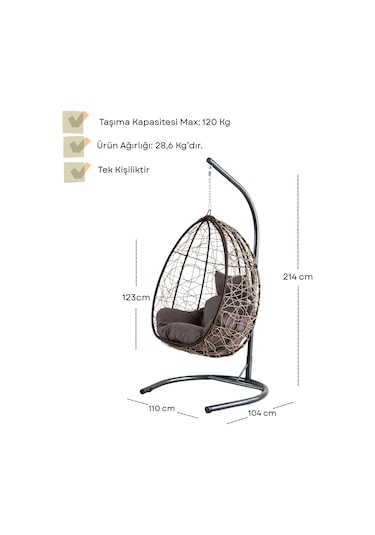 Deco Bahçe Salıncağı - Beyaz Rattan Zebra Minder Beyaz
