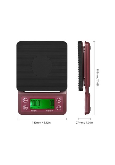 Supermarket1 Çok Amaçlı Mutfak Terazisi: Kahve+fırın Tartımı, 5kg/0.5g Kapasite, Kırmızı Bordo, Hassas Ölçüm Bordo