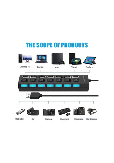 Çok Portlu Usb Ayırıcı, 7 Portlu Usb 2.0 Hub, Usb A Veri Hub'ı