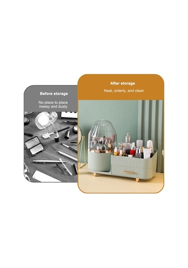 Novahub Adet Kapaksız Küçük Çekmeceli, Döndürülebilir Bölme Tasarımına Sahip Kozmetik Saklama Kutusu Krem Beyaz Bej Bej