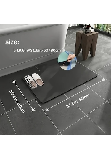 Trendooze Sunshine022 Gri Mavi 40x60cm Süper Emici Diatom Banyo Paspası Hızlı Kurur Gri Mavi