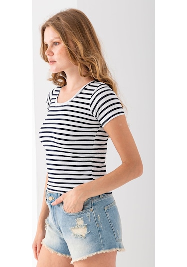 Giysa Kadın Bisiklet Yaka Çizgili Basic Body Lacivert - 25509 Lacivert