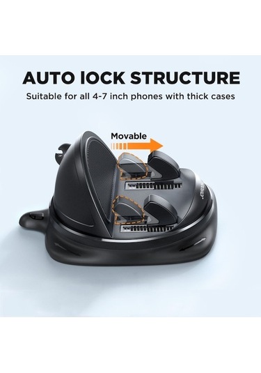 Monyee Joyroom Araç Telefon Tutucu, 360 Döner, Nano Jel Antrenör, Otomatik Kilitleme, Usb Şarj Bağlantısı, 4.7-6.8 İnç Telefonlar İçin Siyah