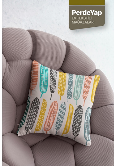 Renkli Tüyler Desenli 4lü Kırlent Kılıfı