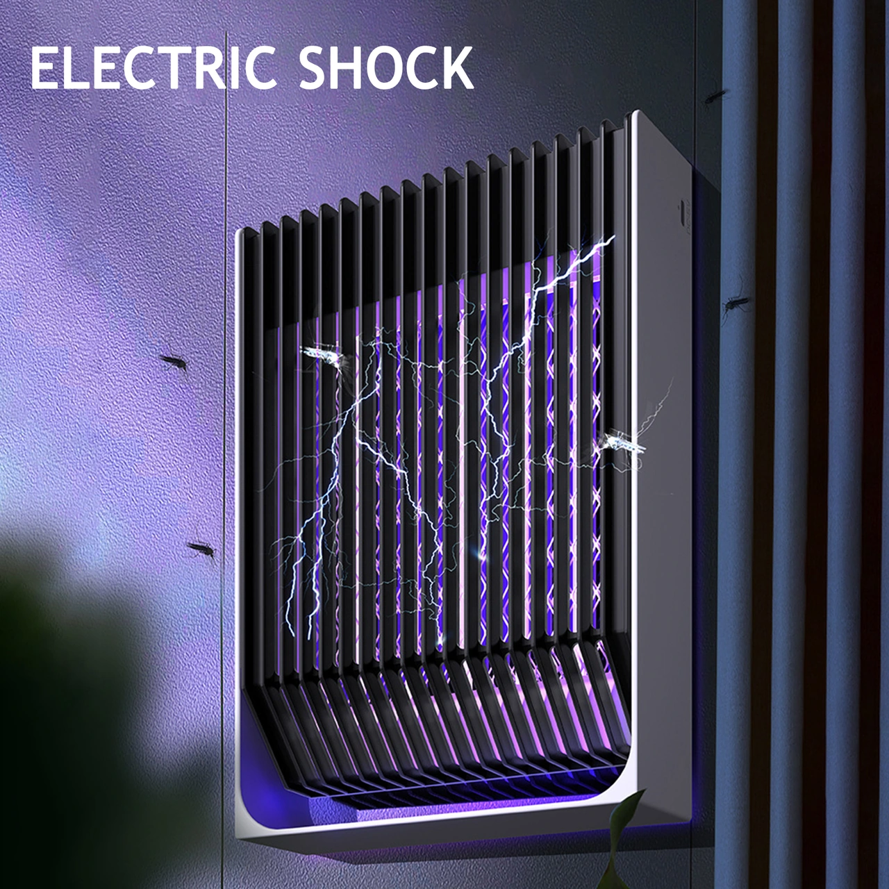 Moveevo Duvara Asılı/vertikli 2'li Usb Şarjlı Mor Işık Liçli Elektrik Şoku İle Evcil İnekçe Öldürücü Lambası Siyah 1200mah Pil