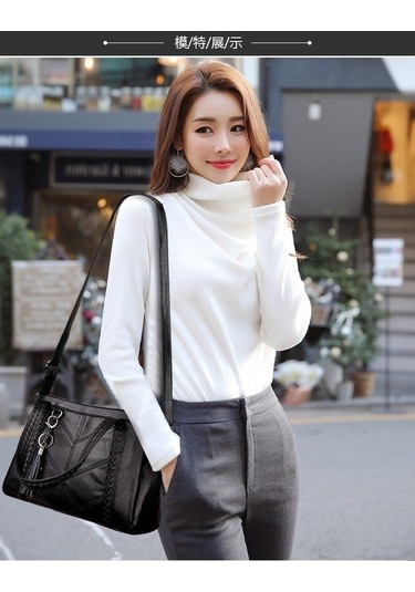 Shidai888 Yüksek Kaliteli Deri Tote Çanta Çanta, Kadın Çanta Siyah