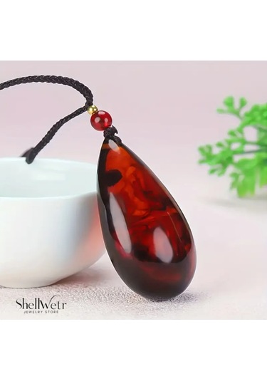 Ignis Gözyaşı Ateş Kehribarı Damla Şeklinde Unisex Kolye Kırmızı