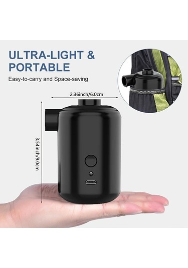 Boatshop1 3600mah Siyah Taşınabilir Hava Pompası Usb Şarj Edilebilir Hızlı Dolum Şişirme Deflatör Kamp Havuz Yatak Tekne