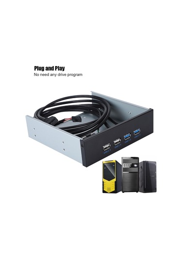 Vkemall 5.25" Optik Sürücü Konsole Paneli - 2xusb3.0 19pin + 2xusb2.0 9pin Hub, Metal Kasa, Windows Uyumlu, Plug & Play