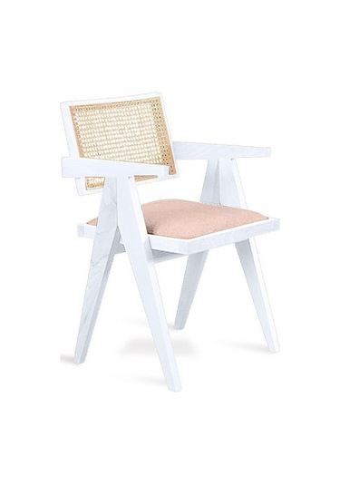 Luna Pergel Hazeranlı Model Hasırlı Natural Ahşap Sandalye Beyaz - Krem