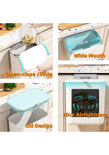 Sones 9l Mutfak Askılı Atık Kutusu Kapaklı Sürgülü Kapaklı Lavabo Altı Çöp Kutusu Yeşil