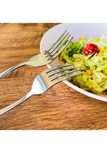 Xindoker Paslanmaz Çelik 8 Parça Salata Takımı - Uzun Saplı, Parlak, Ev Ve Dış Mekan Kullanımı İçin Gümüş