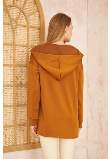 Kadın Scuba Kapüşonlu Arkası Uzun Salaş Rahat Kalıp Sweatshirt 3506230 Kahverengi